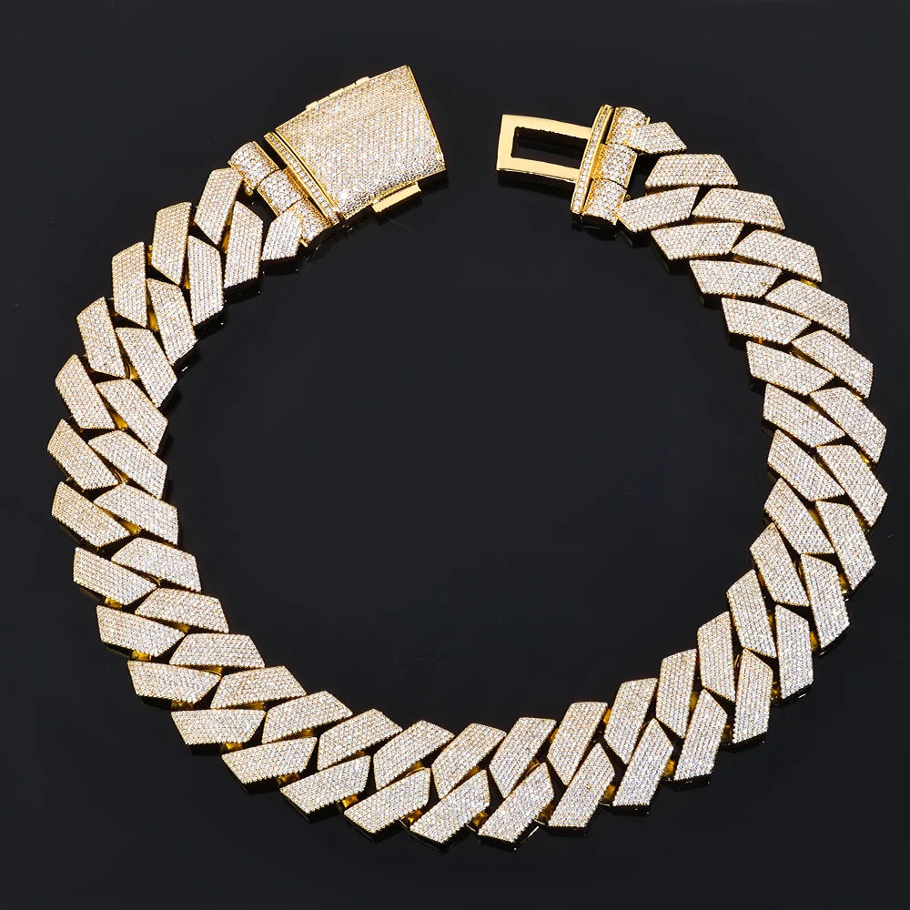 ESKEEM 36MM Chunky Cuban Link Chain 7 Row Full Diamond Iced Out Prong Cuban Chain Hip Hop Jewelry Necklace for Men