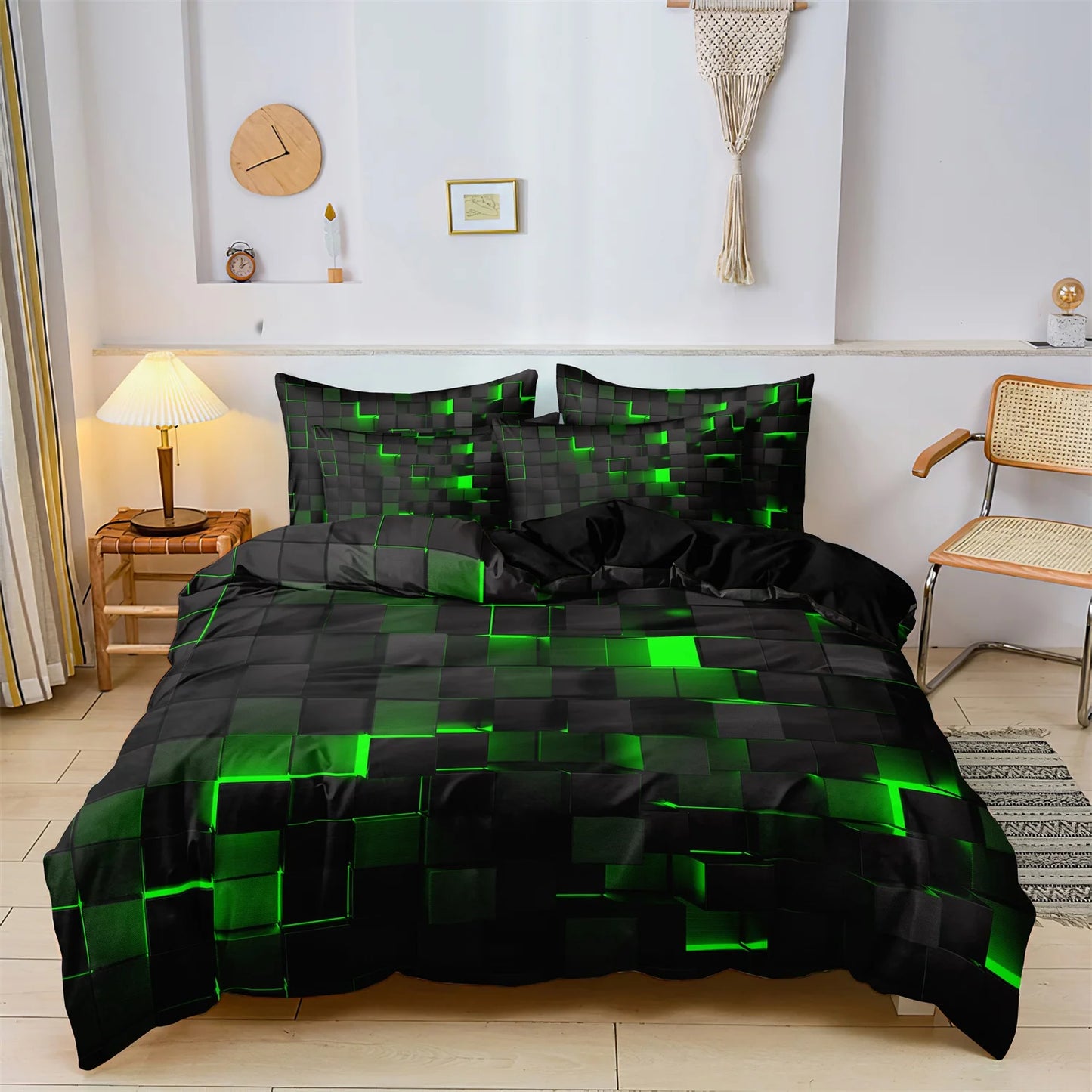 3pcs Luxurious Geometric Grid Plaid Print Soft Comfortable Duvet Cover Bedding Set Included 1*Duvet Cover & 2*Pillowcases