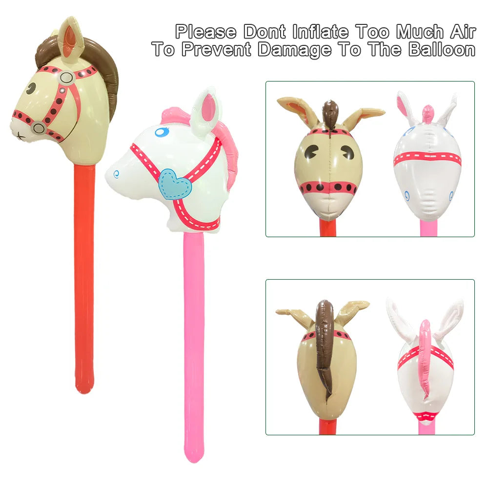 4 Pcs Animal Long Sticks Inflatable Horse Head Sticks Inflatable Sticks Toy Sticks Horse Head Animal Heads Christmas, Halloween,