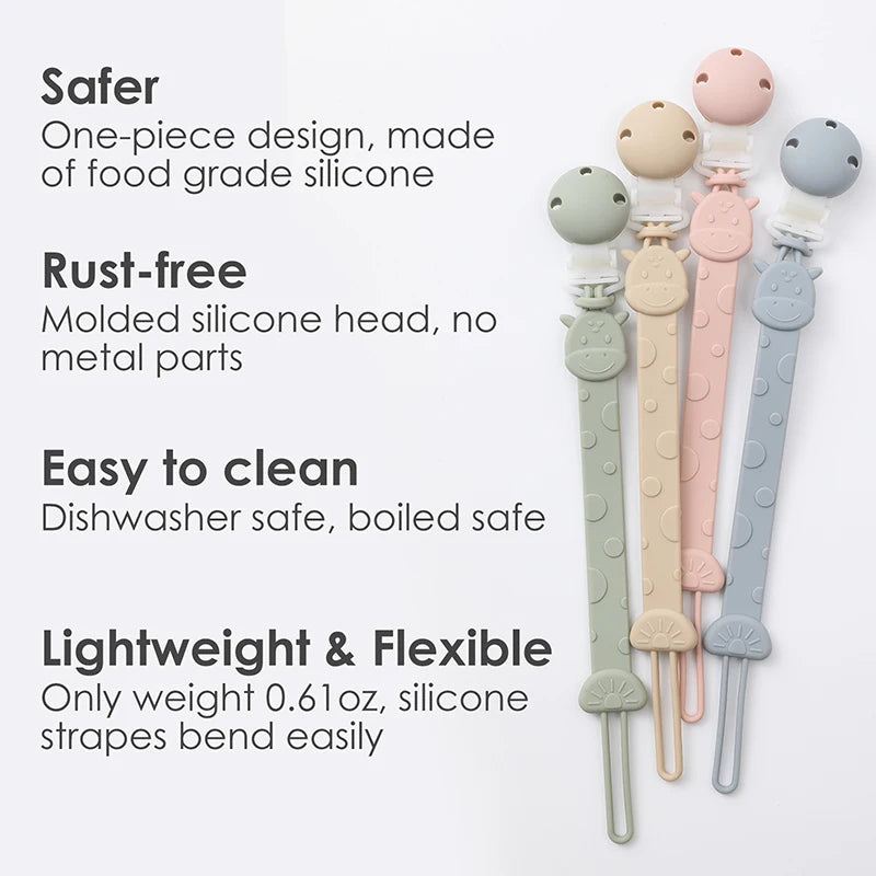 One-Piece Silicone Pacifier Clip Holder, Soft Flexible Pacifier Clips Binky Clips for Baby Boys and Girls,  Baby Accessories