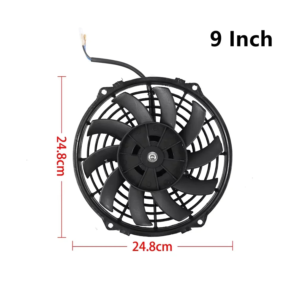Universal 7/9/10/12/14/16 Inch 12V 80W 2100RPM Car Air Conditioning Cooling Fan Blade Cool Mounting Kit CF-1001 Black CF-1001