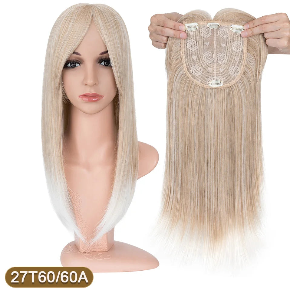Benehair 14'' 18'' Hair Toppers with Bangs for Women Synthetic 6x6 Top Hairpieces Wigs Long Striaght Clip in Hair Extension