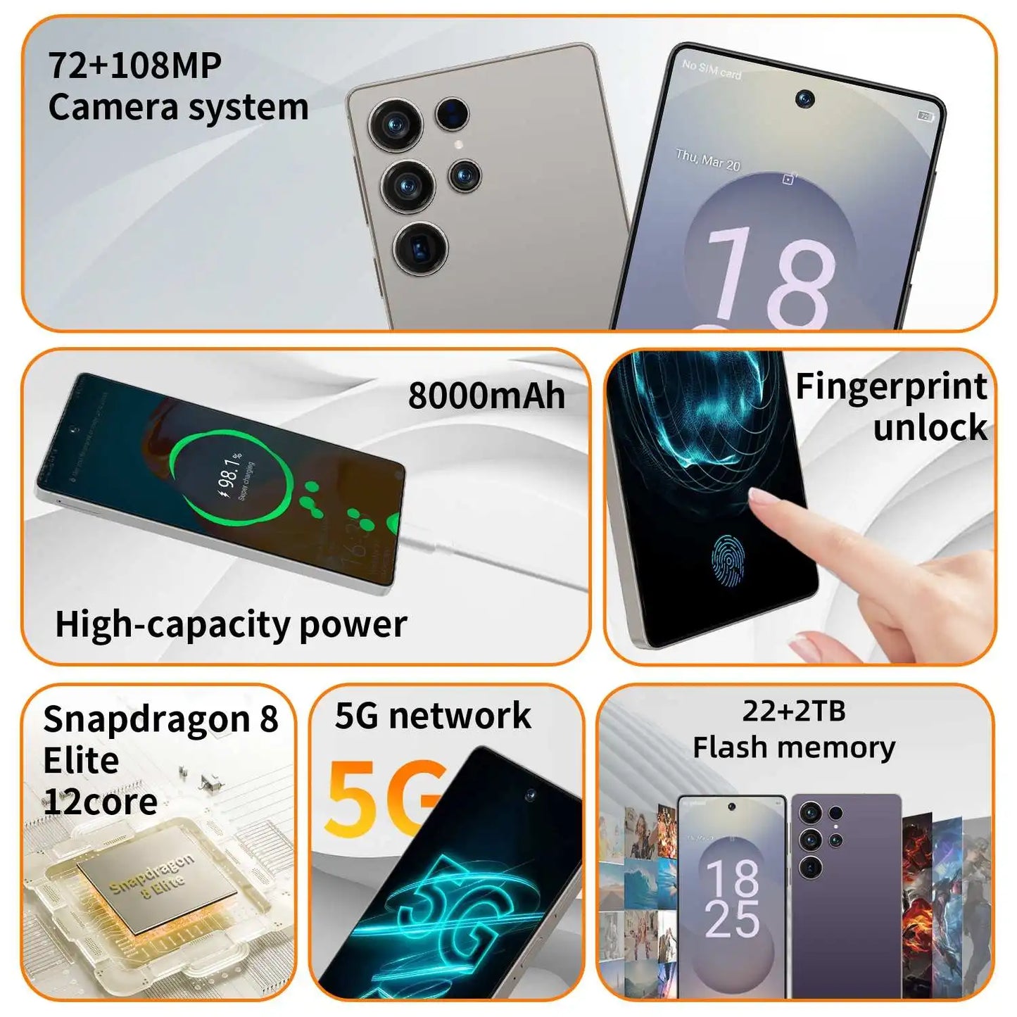 HOT 2025 new S25 Ultra original intelligent 5G dual card dual standby Android 14 system global version phones 8000mAh battery