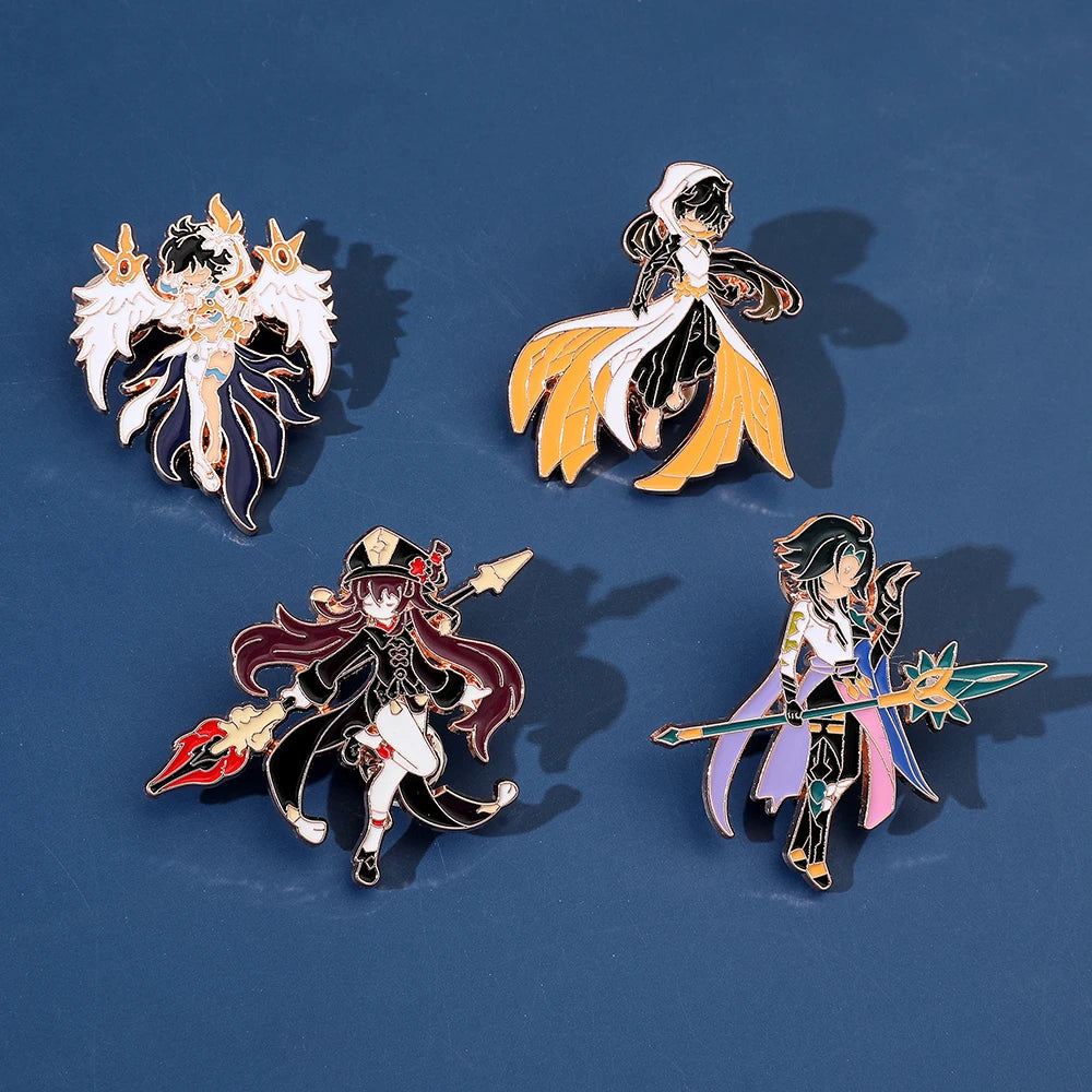 4 Pcs Genshin Impact Series Brooch Creative Walnut Mandrilla Enamel Pin Metal Paint Badge Backpack Clothing Accessories Wallet