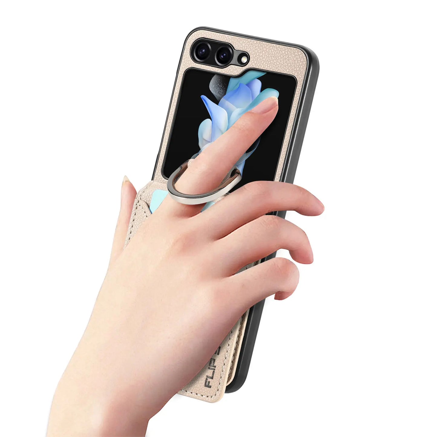 Wallet Phone Case for Samsung Galaxy Z Flip 7 FE 6 5 4 3 Flip7 Flip6 Luxury Leather Ring Women Back Cover with Card Holder LSJG
