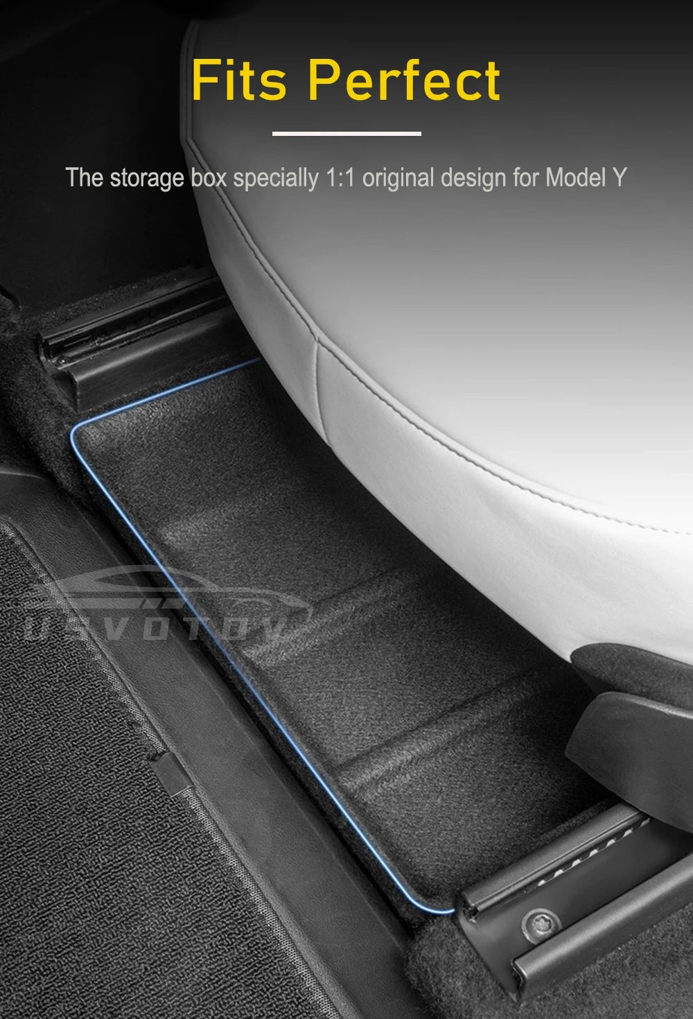 For Tesla Model Y High Capacity Organizer Case Felt Cloth Drawer Holder Under Seat Hidden Box Storage Box Black