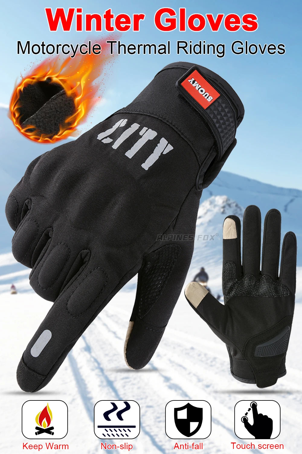 Suomy City Gloves Touch Screen Waterproof Motorcycle Gloves Racing Motocross/Motorbike Gloves Riders Black Motoqueiro Guantes