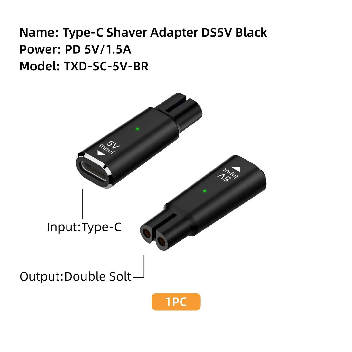 Hobo 5V Type-C Shaver Adapter Charging Converter for Philips One Blade QP2724 QP2834 QP4530 QP1924 with Charging Indicator