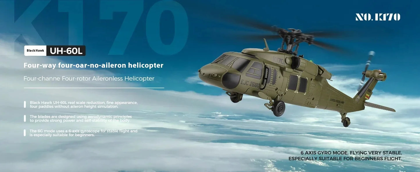 Wltoys K170 Black Hawk Uh60l Remote-Controlled Helicopter Four Channel Four Propeller Simulation Brushless Fixed Height Model