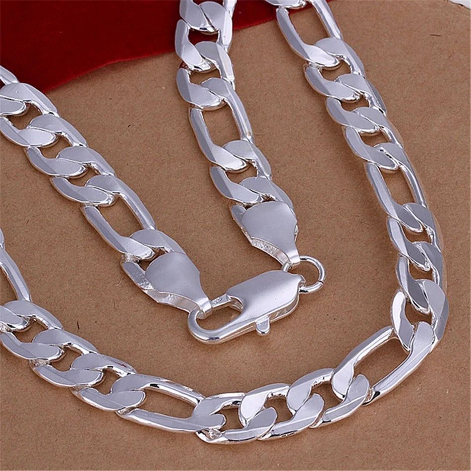 solid Silver color necklace for men classic 12MM Cuban chain 18-30 inch Charm high quality Fashion jewelry wedding