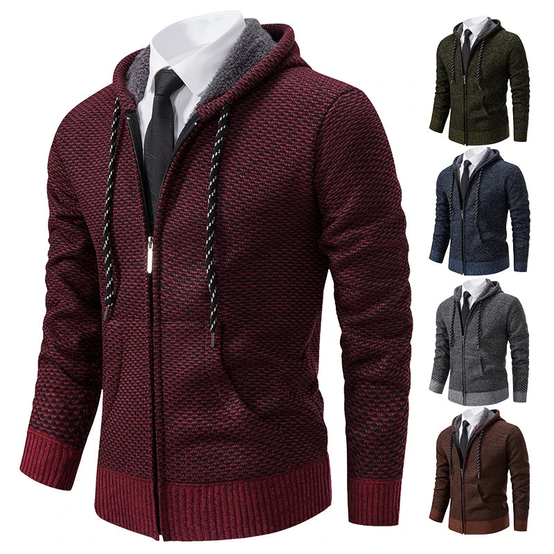 Men's trend in autumn and winter 2023 new plus velvet padded knit cardigan sweater coat