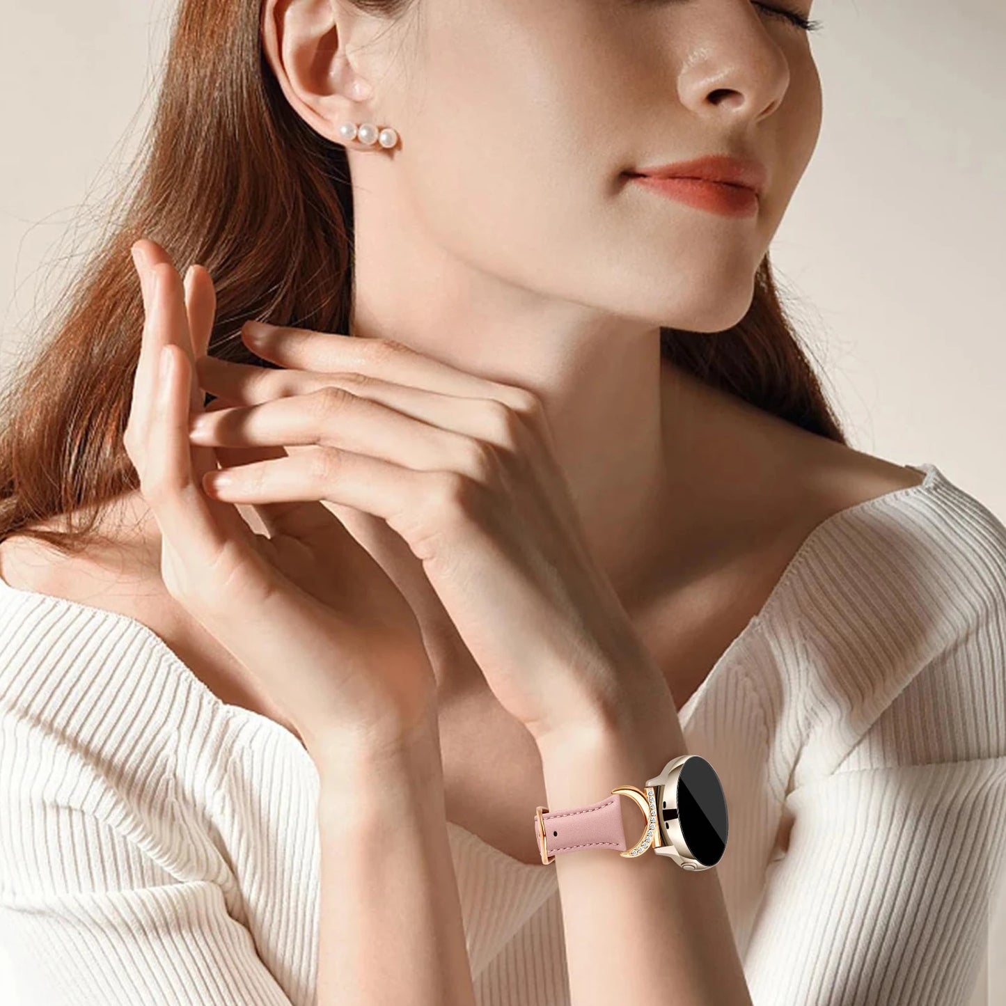 Leather strap compatible with Samsung Galaxy Watch 7/6/5/4 Classic strap 40/42/44/43/45/46/47mm Stylish 20mm strap for women