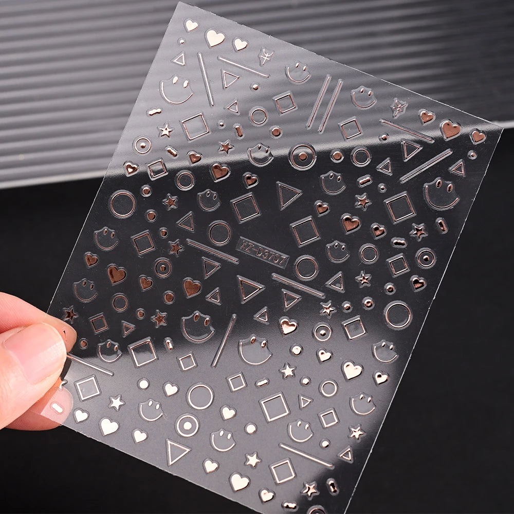 12Pcs Gold/Silver Tasse/Line/Star/Moon 3D Nail Art Stickers Leaf/Geometric Design Self-adhesive Sliders Luxury Manicure Decals