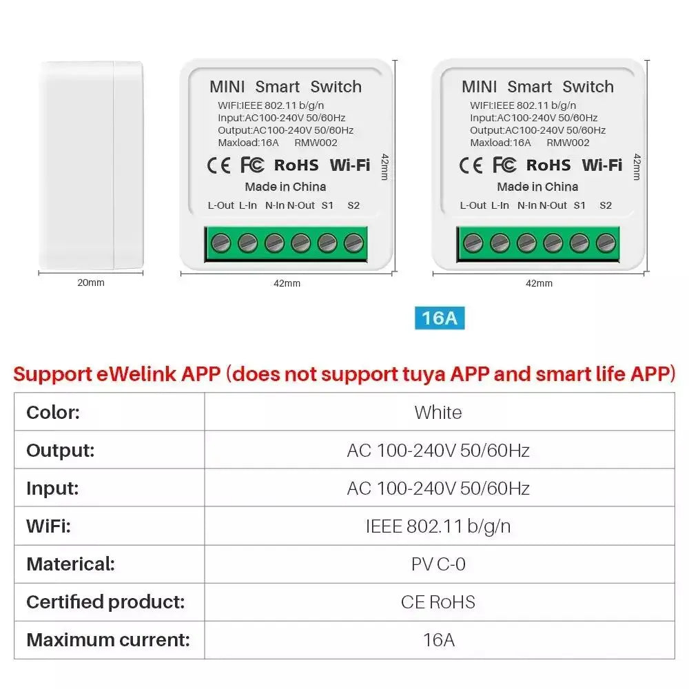 EWeLink WIFI Smart Switch DIY Module Wireless Voice Control 16A Mini DIY Light Breaker 2 Way Control Switch Alexa Google Home