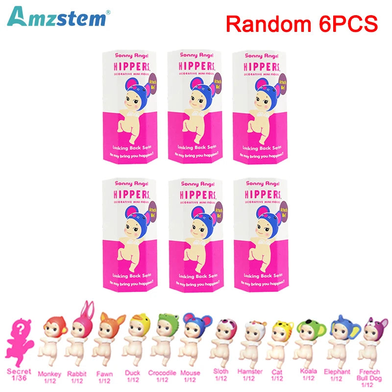 12-1Pcs Animal Sonny Angel Blind Box 20th Anniversary Hippers Looking Back Series Mini Model Doll Kids Christmas Birthday Gifts
