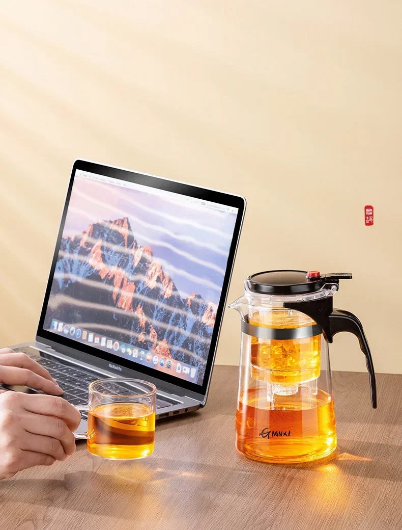 Teapot With Infuser Thickened Glass Heated Resistant Tea Pot One-button Filtering Tea Separation Kettle Tea Coffee Maker