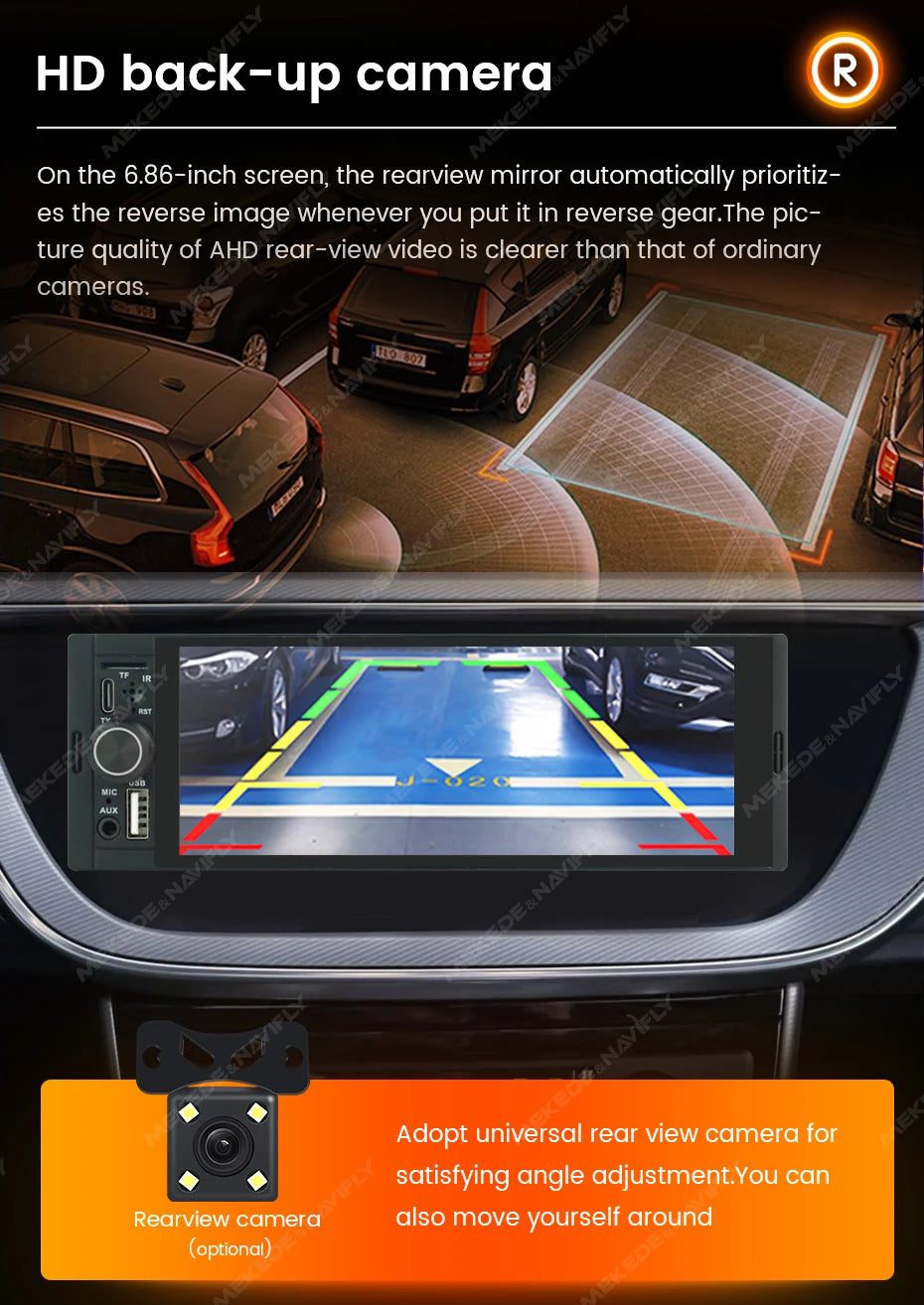 NaviFly 6.86" Wireless CarPlay Android Auto Universal 1 Din Car Radio Multimedia Video MP5 Player FM Stereo Receiver Camera BT