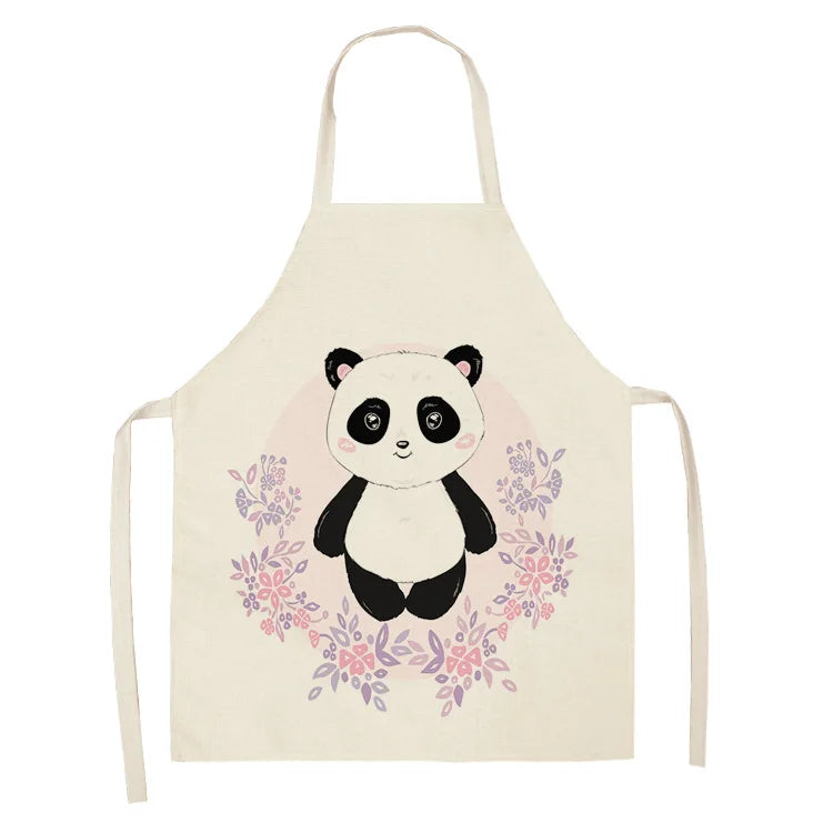 Cartoon Panda Multi-functional Linen Apron Dress Garden Children's Aprons for Woman Man Kids Pink Kitchen Baking Accessories