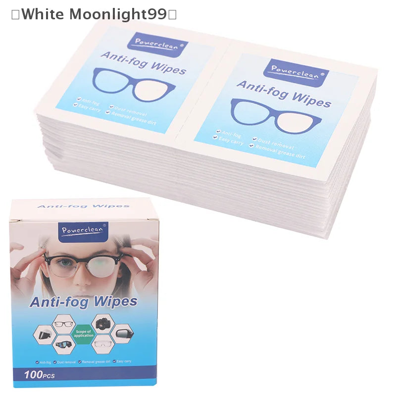 100Pcs/Box Glasses Cleaner Wet Wipe Disposable Anti Fog Misting Dust Remover Cleaning Lens Wipes Sunglasses Phone Screen