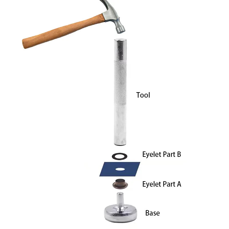 100 sets of stainless steel  eyelets with a tool ,for canvas holes, clothes, handbag, 5mm/6mm inner diameters