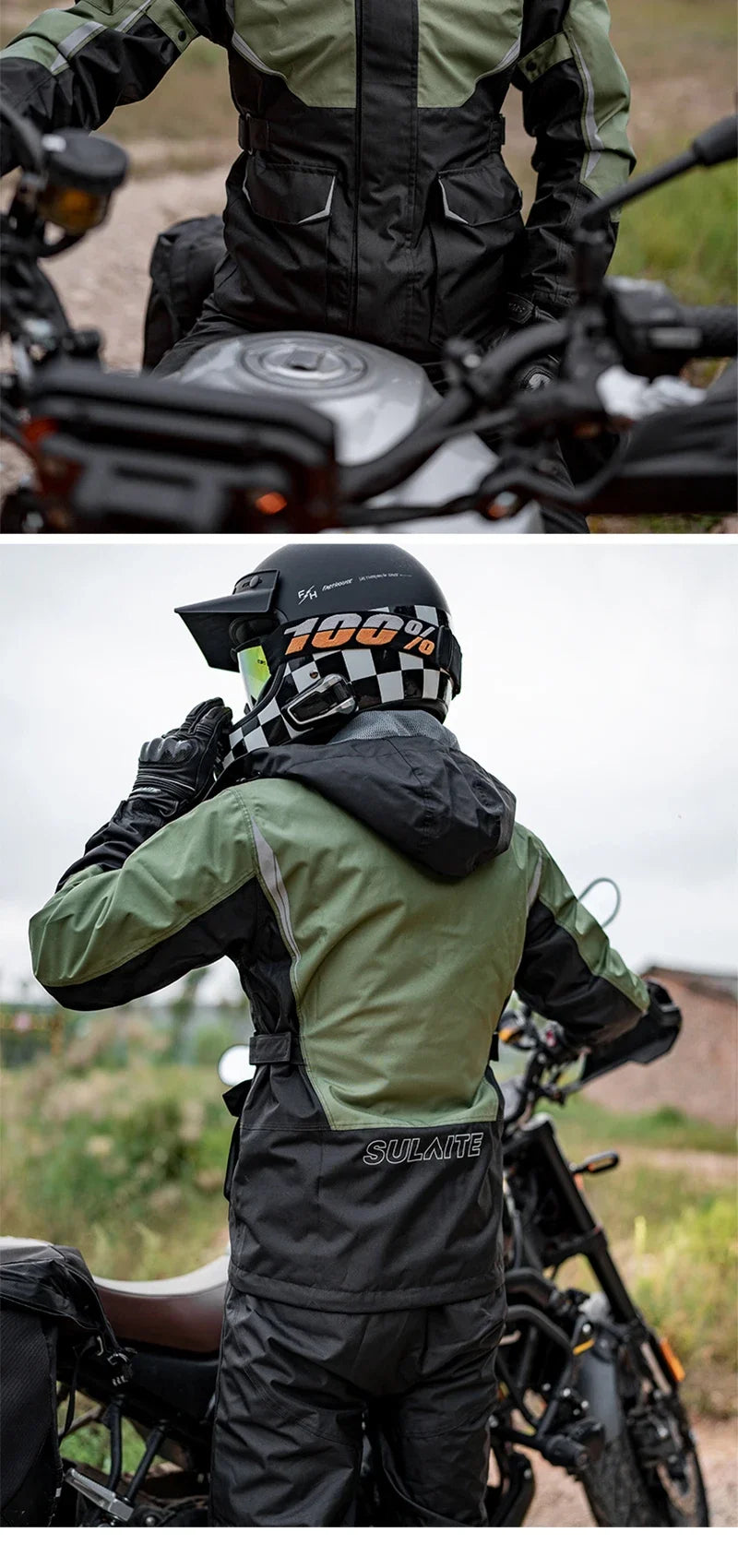 Men Women Waterproof Motorcycle Rider Raincoat Suit  Set Reflective Light Raincoat For Riding Jacket Pants Set