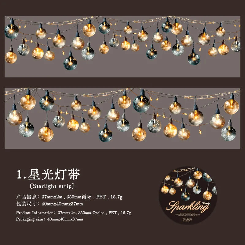 TIAN ZI 200 cm/ Roll lamplight PET Tape Cute Literary INS Style Journal Handbook Tapes Creative DIY Dairy Collage Stationery
