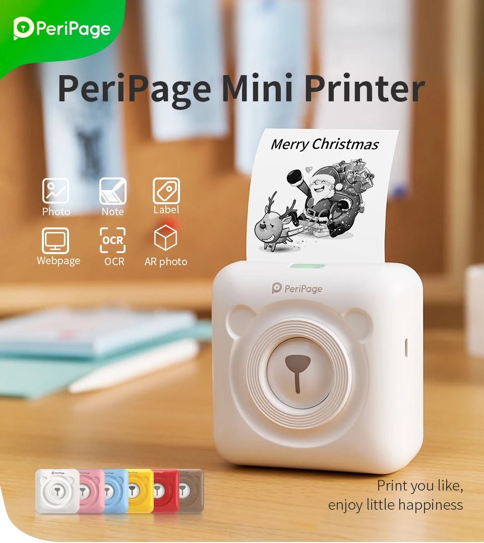 PeriPage A6 Mini Portable Label Photo Pocket Printer Thermal Self-adhesive Labels Printer For Mobile Phone Sticker Maker