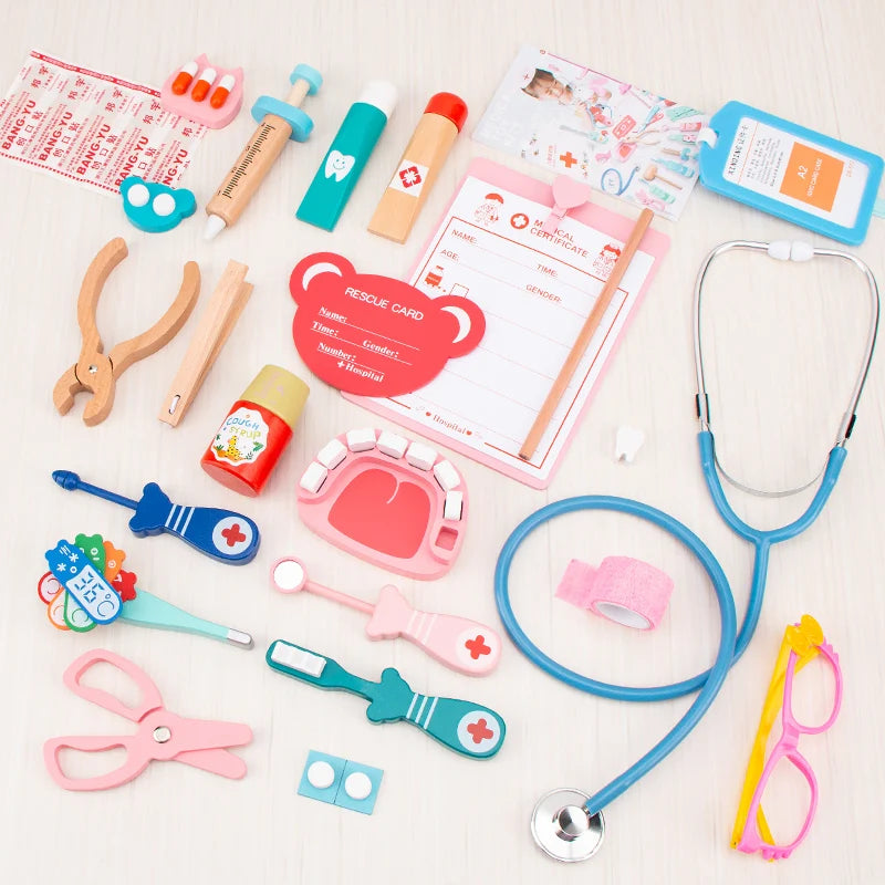 Children's wooden makeshift home simulation medicine box doctor set nurse boy girl baby role-playing toy