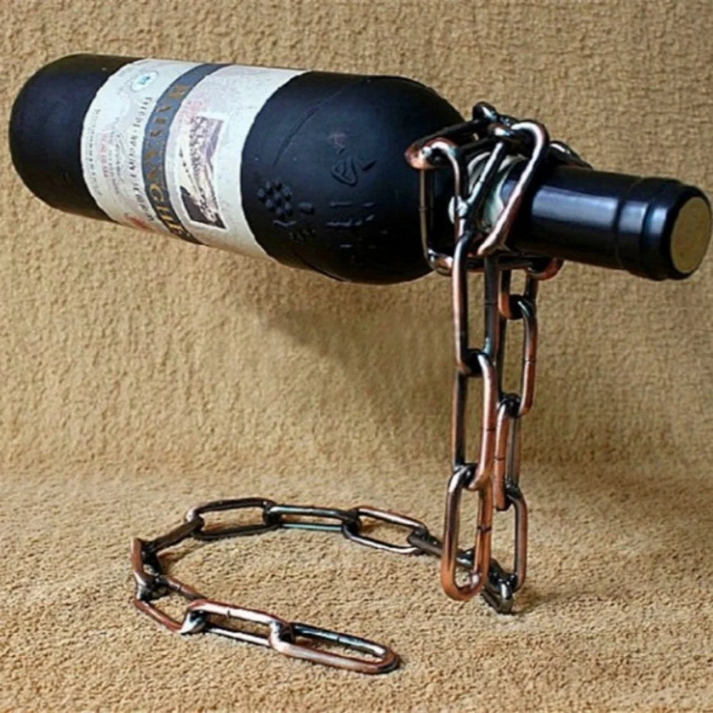 Floating Wine Bottle Holder - Magic Steel Chain Wine Rack for Suspended Display - Holds Any Long-Neck Wine Bottles
