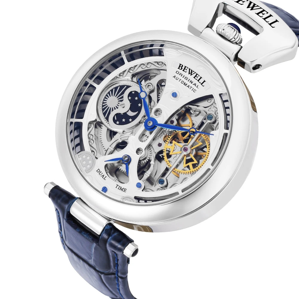 High-End Waterproof Automatic Mechanical Watch with Genuine Leather Strap And Stainless Steel Transparent Back Cover