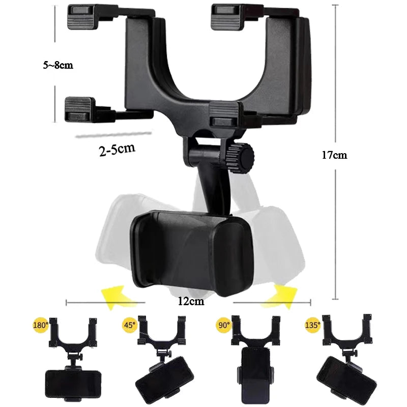 Car Phone Holder 360° Rearview Mirror Phone Holder Auto Rearview Mirror Seat Hanging Clip Bracket Cell Phone Holder for Car