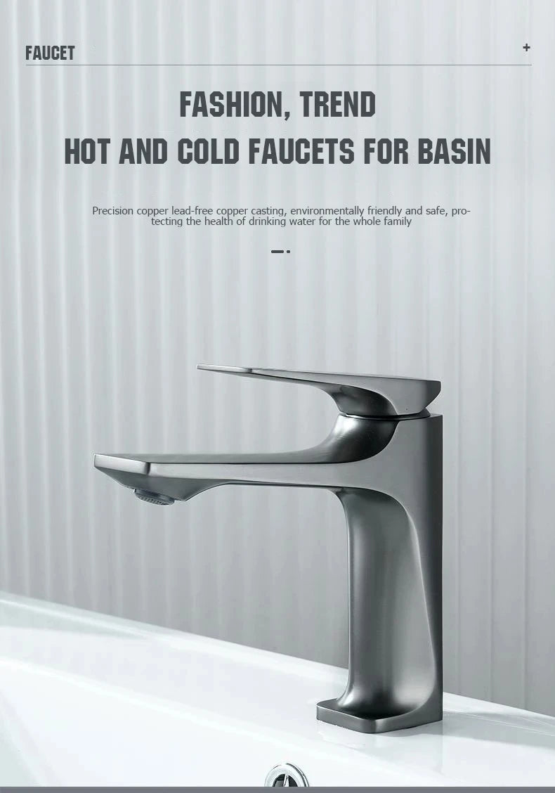 Brass Core Modern Bathroom Sink Faucet Single Handle Deck Mounted Wash Basin Water Tap Hot And Cold Mixer