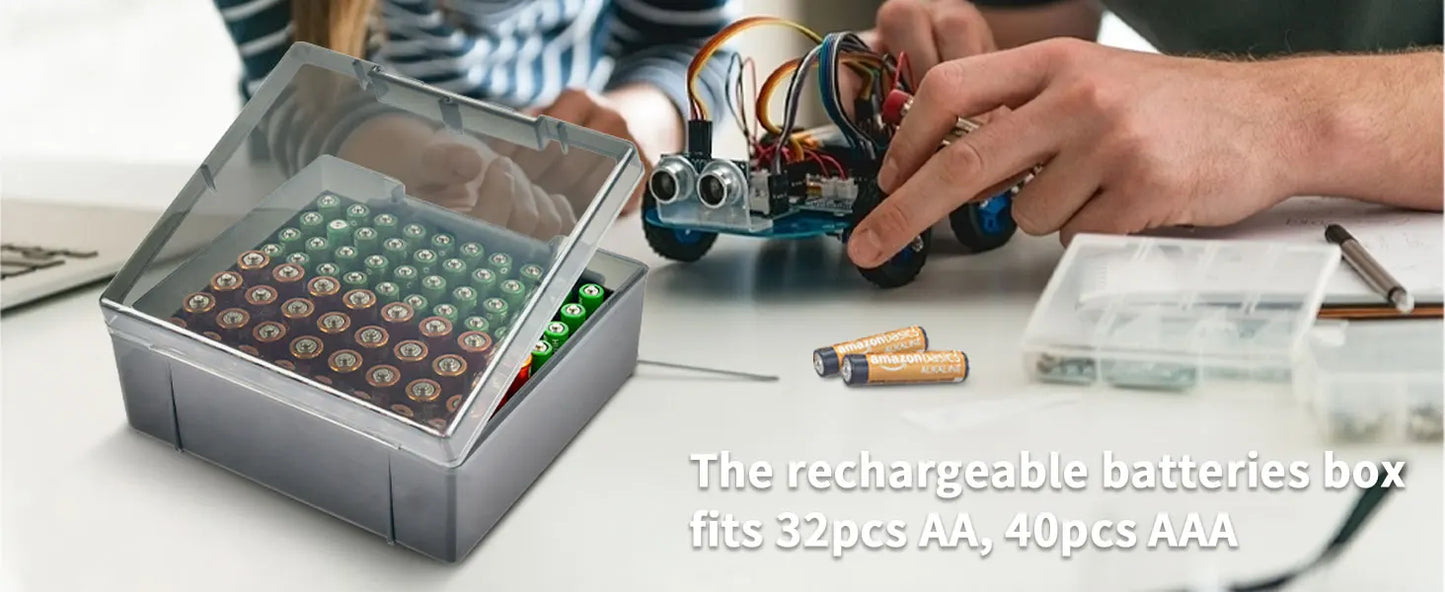 Battery Storage Organizer Holder Holds 72 AA AAA Batteries, Battery Box Case Garage Container,Home Drawer Organization Dispenser