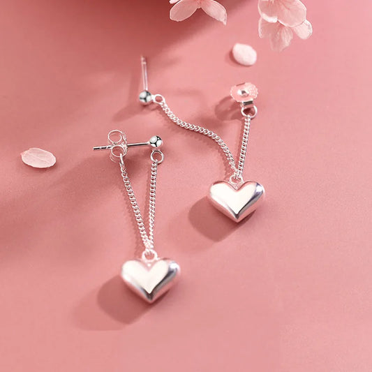 925 Sterling Silver Earrings for Women Heart Chain Earring New Jewelry Prevent Allergy Punk Party Accessories Gift Dropshipping