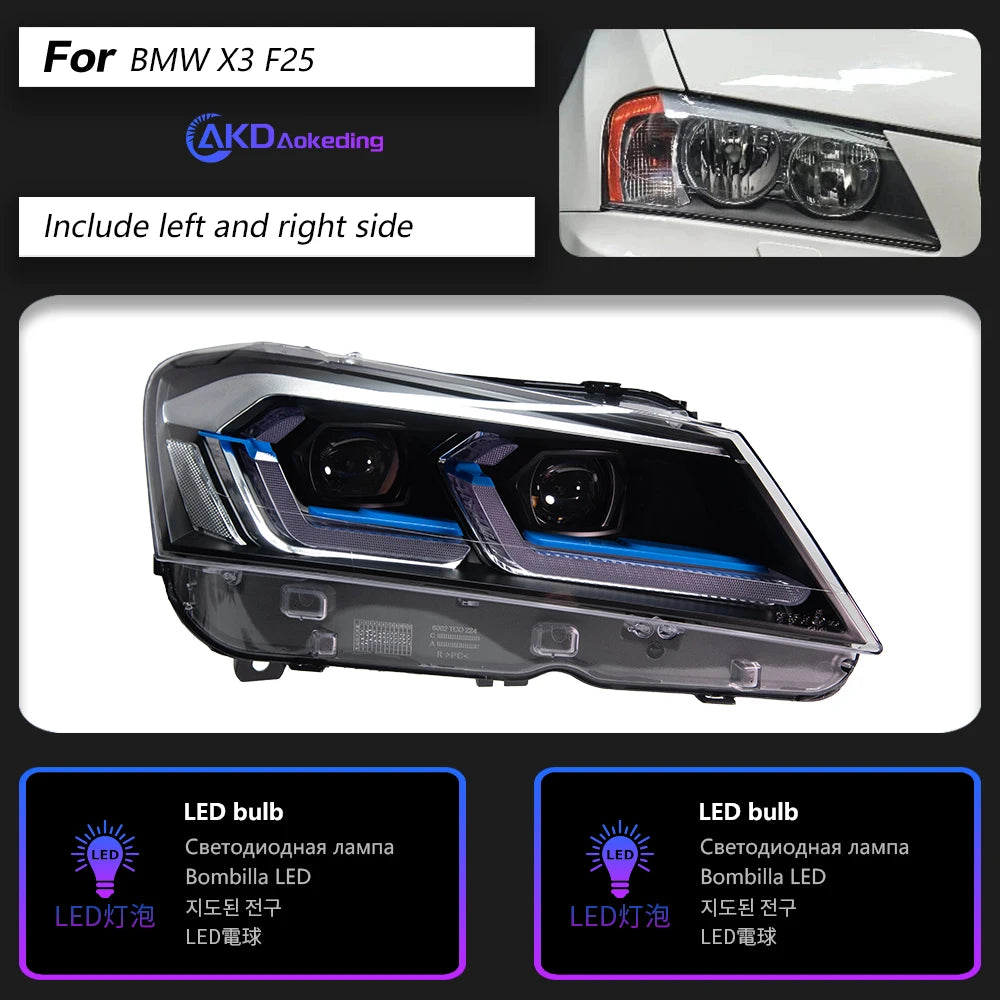 AKD Head Lamp for BMW X3 F25  LED Headlight 2010-2013 Headlights X3 DRL Turn Signal High Beam Angel Eye Projector Lens