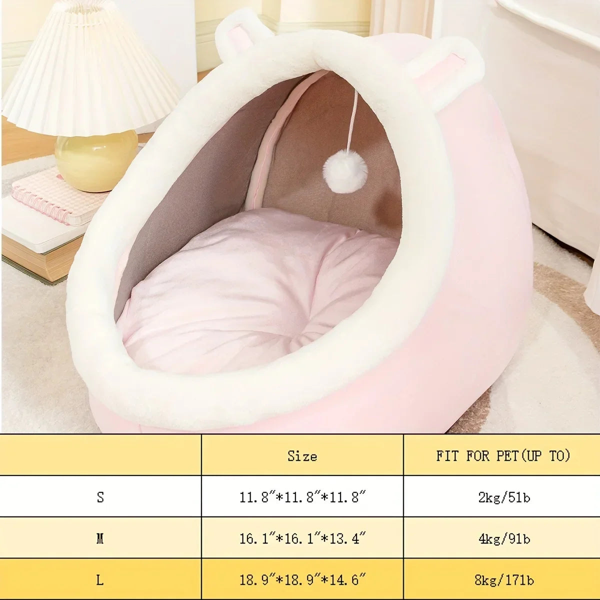 Puppy Cat Cave Bed with Washable Cushion Soft Warm Hideout Cute Pink Beds And Furniture Basket for Dog Pet Accessories