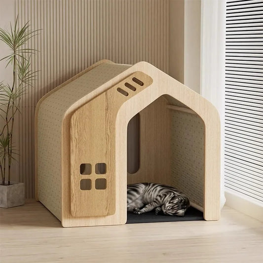 Wooden Cat Bed and Furniture Large Space Cats Accessories Cat Hiding House Kennel Breathable Pet Products Pet Products