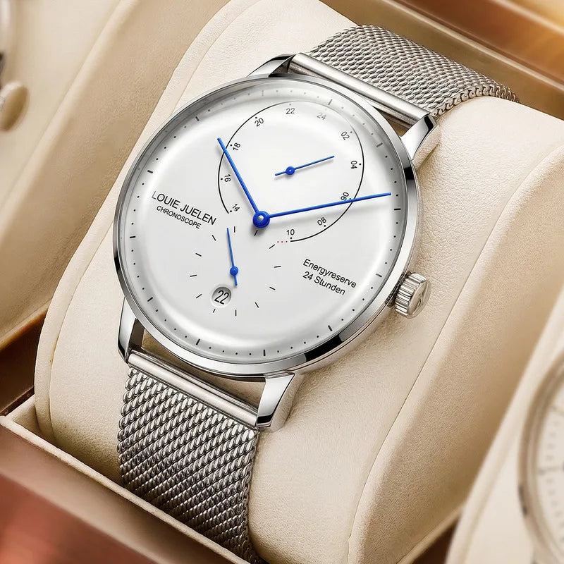 New Calendar Quartz Men's Watch Tempered Glass Double Curved Waterproof Business Minimalist Wristwatch