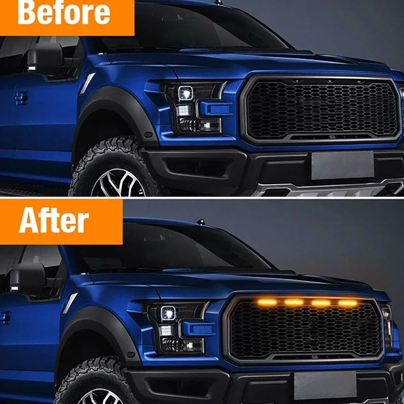 Universal Car Front LED Grille Light Smoked Amber White 4LED Grill Light Eagle Eye Lamp for Off Road Trunk SUV Ford Toyota