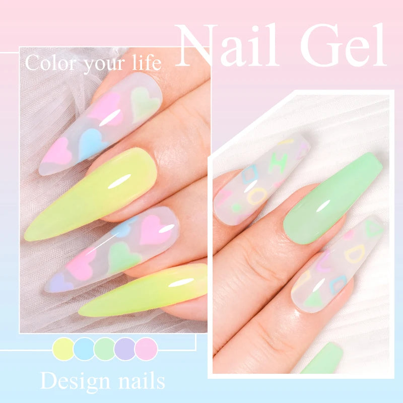 MEET ACROSS 6pcs Candy Colors Luminous Gel Nail Polish Hot Pink Green Spring Summer Semi Permanent UV Gel Varnish Nail Art