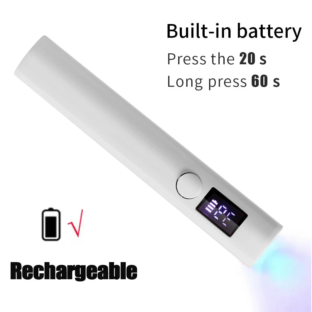 Mini Nail Dryer Lamp With Battery UV LED Nail Light For Curing All Nail Gel USB Rechargeable Nail Art Tool Home Travel Use