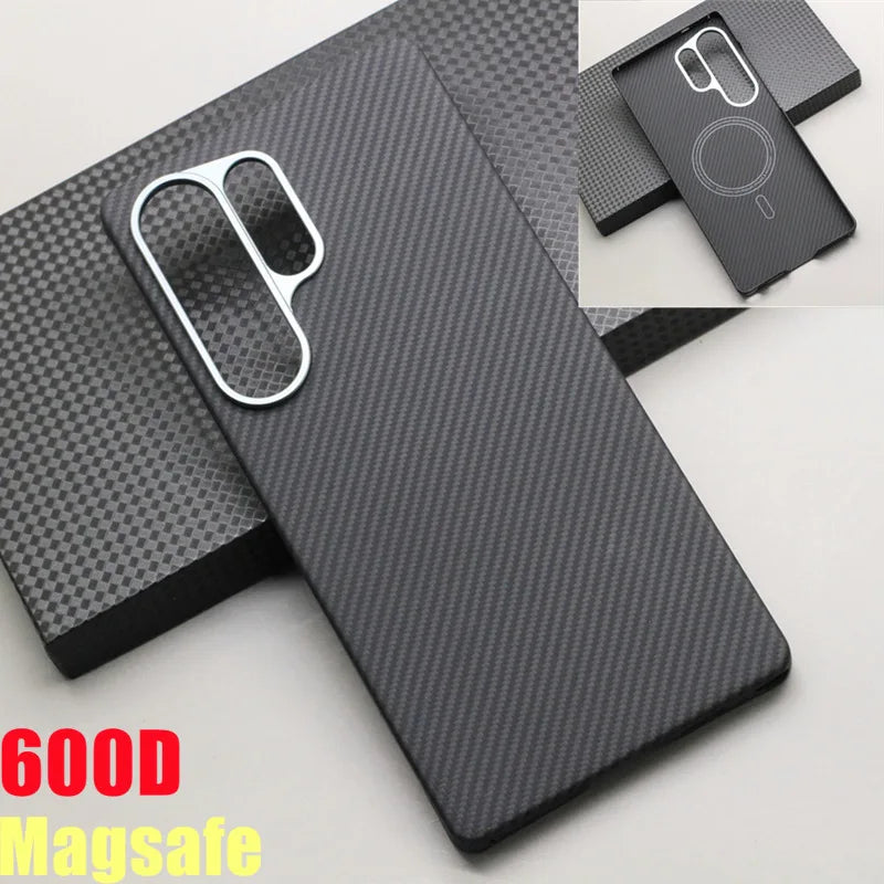 HANWOR Magnetic Carbon Fiber Phone Case for Samsung Galaxy S25 Ultra 600D Aramid Fiber Magnetic Cover S25 Ultra Magsafe Case