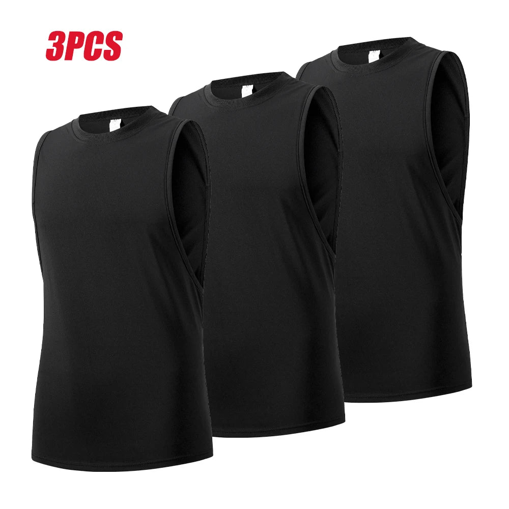 3-Piece Men's Sports Tank Top Solid Color Simple Sleeveless Slim Vest Men Quick Dry Fitness Basketball Running Training T-shirt