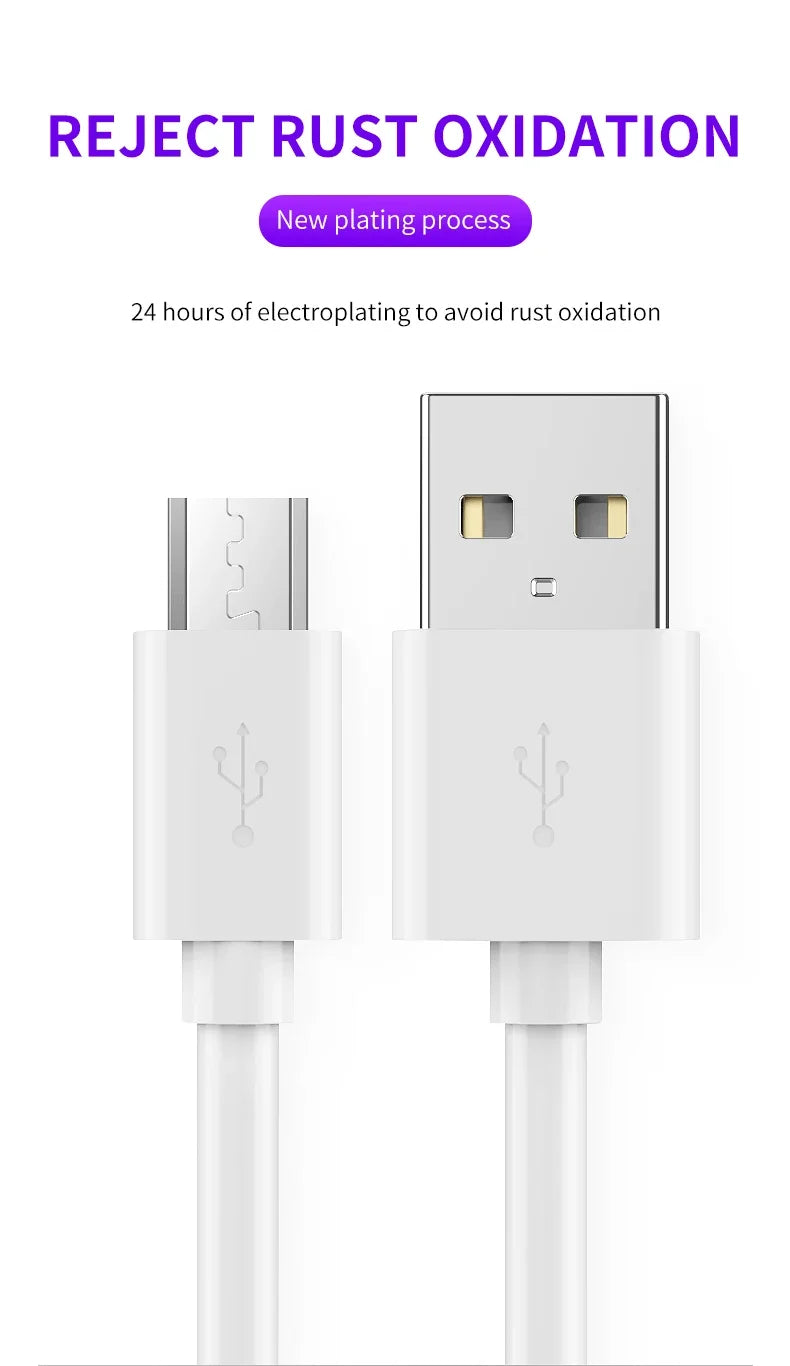 3A Fast Charging Micro USB Cable for Huawei Samsung Xiaomi Redmi Android V8 Charging Port Phone Charger Charging Cord