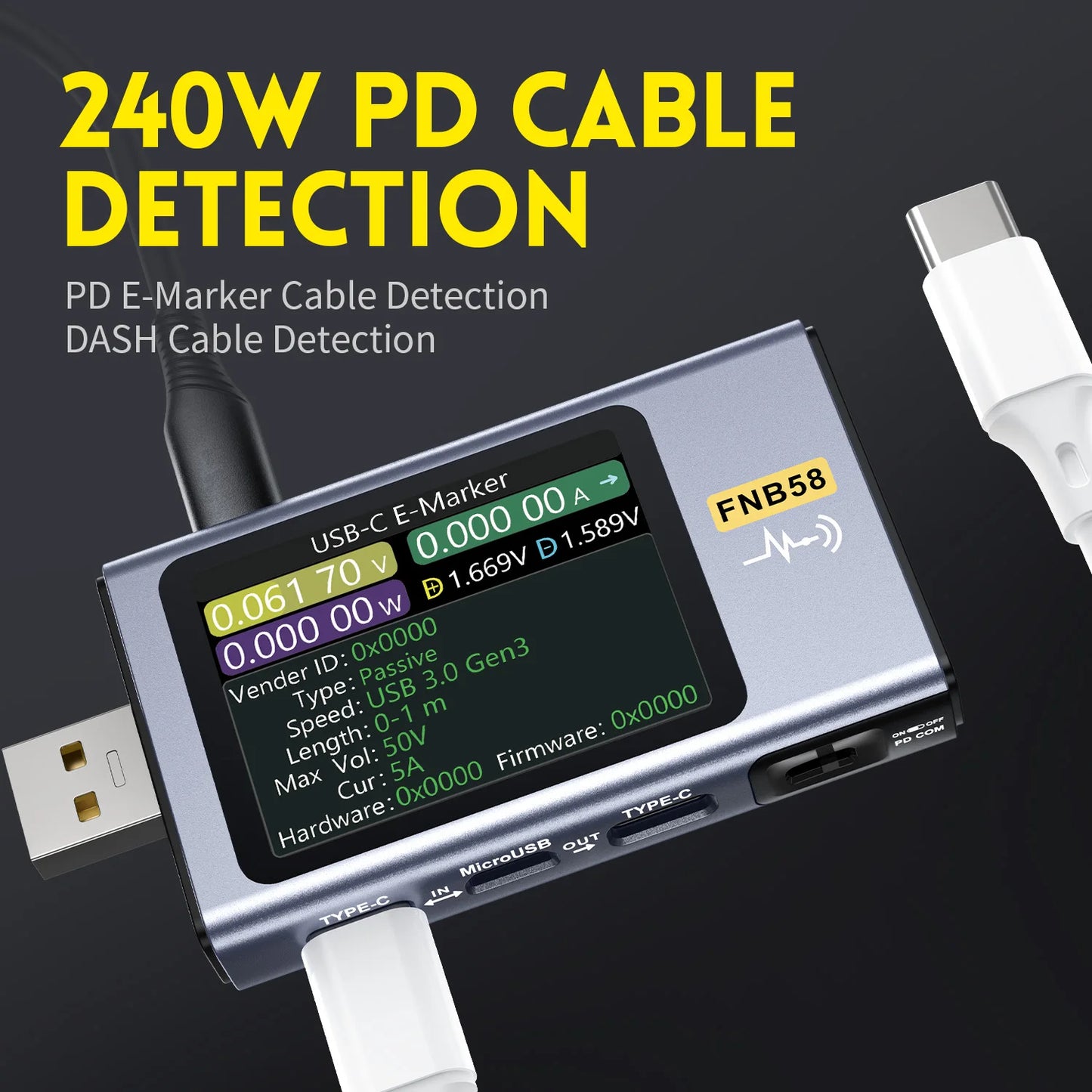 FNIRSI-FNB58 Digital Voltmeter Ammeter USB Tester TYPE-C Fast Charge Detection Trigger Capacity Measurement Ripple Measurement