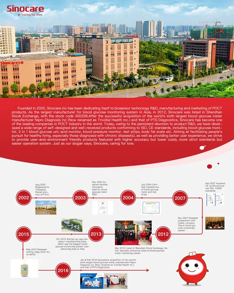 Sinocare Safe Accu2 Blood Glucose Meter Blood Sugar Test Kit Diabetes Home Glucometer with 50pcs Strips or only strips