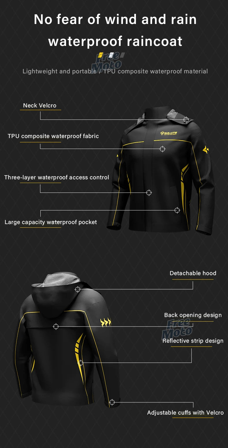 SULAITE Rain Suit Motorcycle Rain Gear Suit for Men & Women Jackets & Pants Reflective Waterproof Breathable Rainsuit
