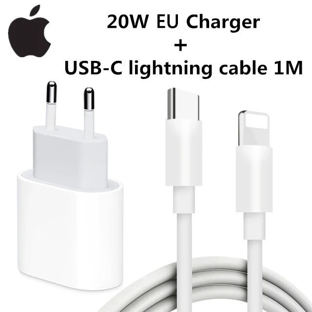 2025 Original 20W USB-C Power Adapter For iphone 16 15 14 13 mini Pro Max Type C fast charger for Apple Cable for iPhone 12 Plus