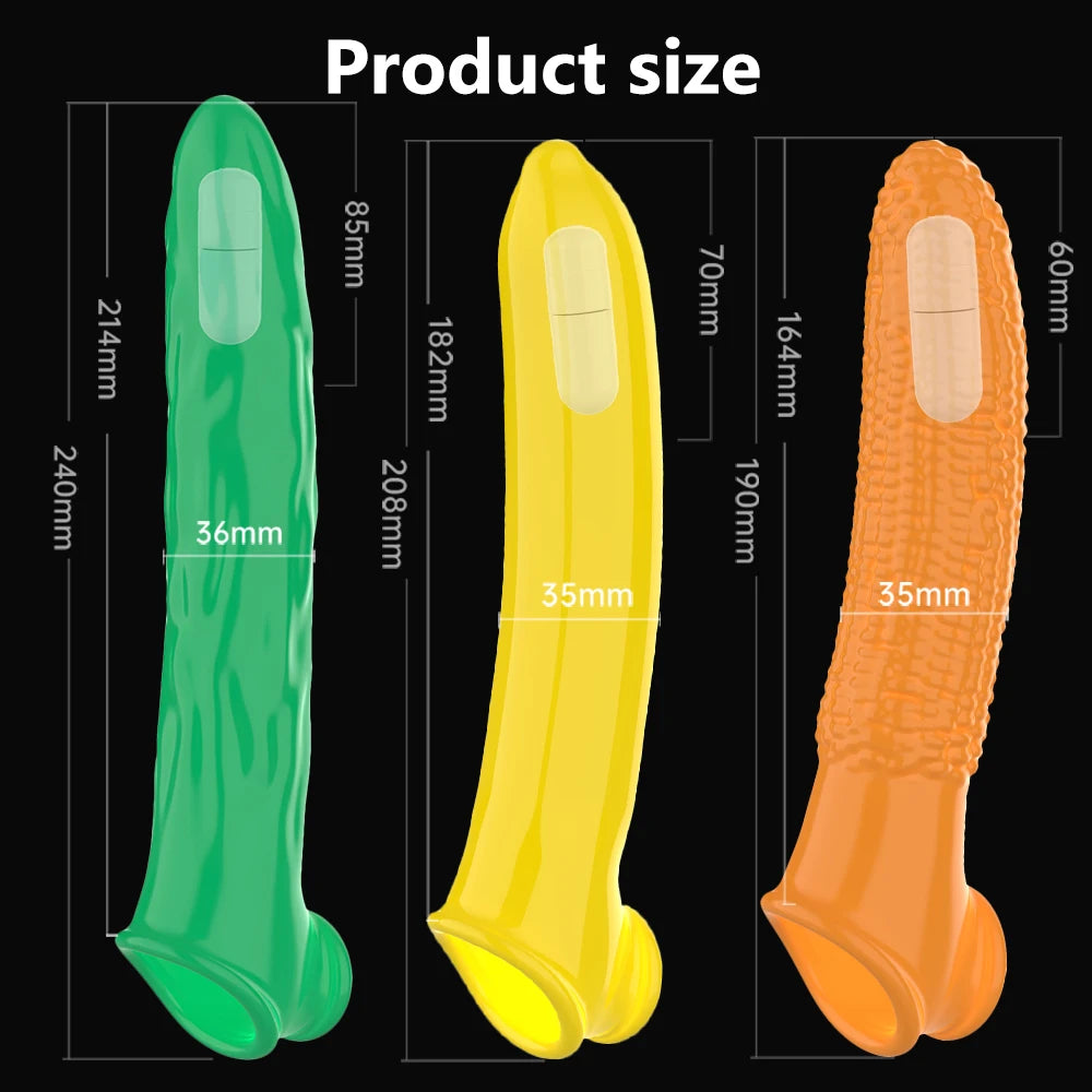 Vibrating Penis Sleeve Extension Condom Dick Glans Enlargement Cock Rings Delay Ejaculation Adult Goods Sex Toys For Men Couples