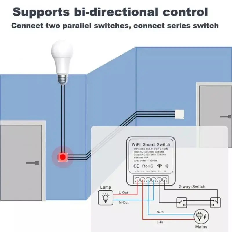 EWeLink WIFI Smart Switch DIY Module Wireless Voice Control 16A Mini DIY Light Breaker 2 Way Control Switch Alexa Google Home